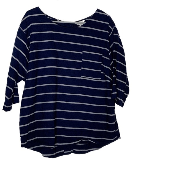 MONSOON linen blend blue with grey stripe top. Size 10 - Picture 1 of 5